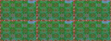 Raster illüstrasyonunda kusursuz çiçek deseni. Yeşil ve kahverengi renkte çiçekler.