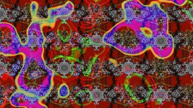 Soyut etnik raster çizim kalıbı. Arkaplan dokusu, duvar kağıdı, kırmızı ve gri renkli çiçek teması. Kabile sanatı boho baskısı, klasik çiçek arkaplanı.