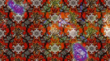 Raster illüstrasyonu. Kahverengi ve gri renklere karalamalar çizilmiş çiçek deseni.