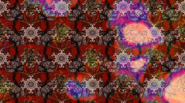 Çiçeksel elementlerle süslenmiş zarif raster dokusu. Parlak çiçekli renkler üzerine soyut çizim deseni. Küçük çiçekte şirin bir çiçek deseni var..