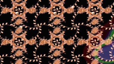 Çiçekli el çizimi çizimi deseni. Modern gelişim siyah, kahverengi ve bej renkte arka plan duvar kâğıdı illüstrasyonları klasik çizgi çizgisi, desenli desenli çiçekler, çiçekli süsler..