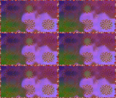 Raster illüstrasyonunda kusursuz çiçek deseni. Mor ve mor renkte çiçekler.