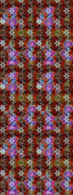 Raster deseni. Raster illüstrasyonu. Kahverengi, kırmızı ve siyah renklerde bahar çiçekleri. Patlayan çiçekler soyut yerleştirilmiş.