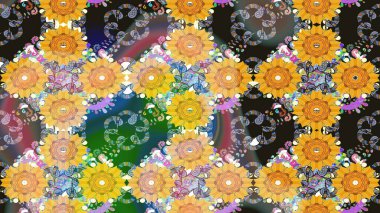 Eskiz geçmişi. Eski usul. Kumaş, tekstil, duvar kağıdı baskısı için. Tomurcukları papatya çiçekleri olan sevimli bir çiçek deseni. Miles Fleur, süslü püslü bir süs. Raster illüstrasyonu.