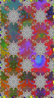 Gri ve kahverengi renklerde bahar çiçekleri. Çiçek ve yapraklı karalama şeklinde Raster çiçek deseni. Raster illüstrasyonu.