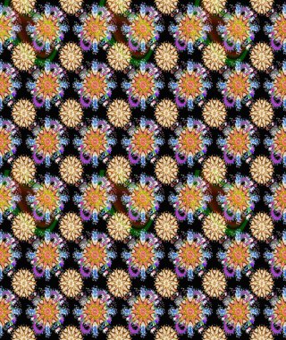 Raster Çiçek İllüstrasyonu güzel tekstil. Siyah renkli etnik çiçeklerle zarif eskiz deseni.