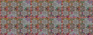 Düz Çiçek Elementleri Tasarım Raster illüstrasyonu. Çiçeksiz desenli arka plan. Renkli Bahar Temalı Kusursuz Arkaplan. Gri ve kahverengi renkte çiçekler.