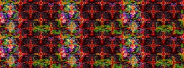 Kahverengi ve siyah renkli çiçekler. Çizim çiçek deseni duvar kâğıdı olarak kullanılabilir. Raster illüstrasyonu.