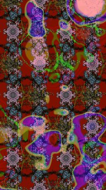 Düz Çiçek Elementleri Tasarımı. Sevimli çiçek raster deseni. Renkli Bahar Teması eskiz kalıbı. Çiçekler kırmızı, kahverengi ve yeşil renklerde.