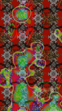 Güzel, parlak, pürüzsüz kumaş, tuval. Raster illüstrasyonu. Çiçek çelengi. Desen, çizim, çiçek sınırı. Eski moda arka plan. Kıvırcık, parlak örgü.