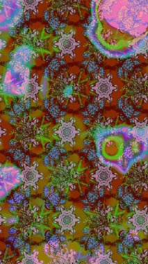 Hediye ambalaj kağıdı, tebrik kartları, posterler ve pankart tasarımı. Raster düz çiçek çizim deseni. Kahverengi, yeşil ve kırmızı renkte çiçekler.