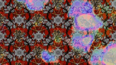 Düz Çiçek Elementleri Tasarımı. Raster illüstrasyonundaki çiçek desenli çizim. Renkli Bahar Teması eskiz kalıbı. Gri ve kahverengi renkte çiçekler.