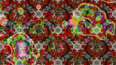 Renkli etnik çiçeklerle süslenmiş zarif bir eskiz şekli. Asya Tekstil 'inde Raster Çiçek İllüstrasyonu.