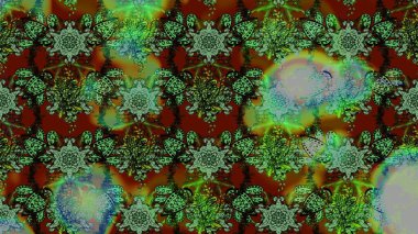 Raster illüstrasyonu. Çiçek buketleriyle klasik bir eskiz şekli. Renklerde.