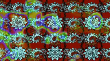 Suluboya elle çizilmiş çiçek desenli eskiz deseni. Parlak renkli fantezi çiçekleri, yapraklar, renkli tomurcuklar.