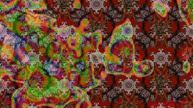 Raster Floral Illustration, Asyalı tekstil. Etnik çiçeklerle renklendirilmiş zarif eskiz deseni.