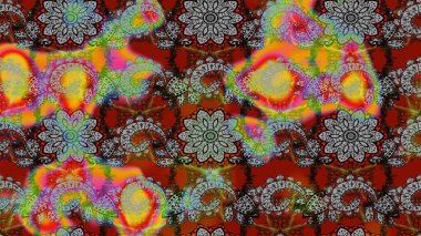 Raster illüstrasyonu. Raster illüstrasyonundaki çiçek desenli çizim. Renklerle. Güzel kumaş deseni.