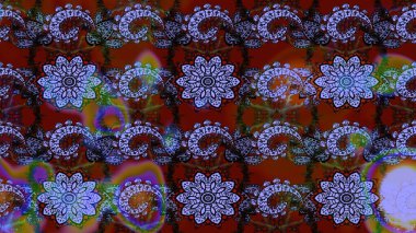 Üzerinde gelincikler ve vadi zambakları olan renkli çiçek desenli nakış deseni. Tekstil tasarımı için geleneksel Raster çiçek buketi.