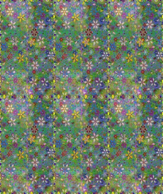 Raster illüstrasyonu. Çiçeklerle suluboya desenli çiçek deseni. Yeşil ve mavi renkli güzel tekstil..