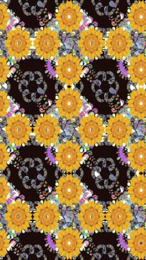 Çiçek ve yapraklı çiçek deseni. Küçük çiçekli şirin bir desen. Raster illüstrasyonu.