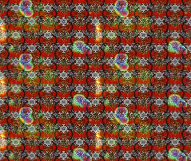 Raster illüstrasyonu. Raster deseni. Gri, kahverengi ve kırmızı renkte yaz çiçekleri. Küçük çiçekte sevimli çiçek deseni var..