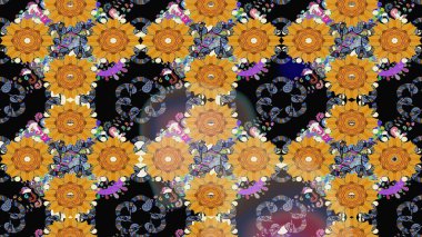 Siyah renkli çiçekler. Renkli Bahar Teması eskiz kalıbı. Düz Çiçek Elementleri Tasarımı. Raster illüstrasyonunda çiçek deseni çizimi.