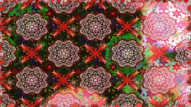 Renkli Bahar Temalı Kusursuz Arkaplan. Kahverengi ve gri renkli çiçekler. Düz Çiçek Elementleri Tasarımı. Raster illüstrasyonunda kusursuz çiçek deseni.