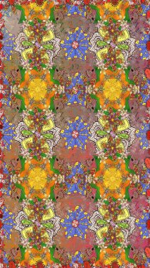 Kahverengi ve sarı renkli şirin tekstil tarzında. Renkli, pürüzsüz desen. Raster illüstrasyonu. Çiçek duvar kâğıdı. Çiçek arka planı.