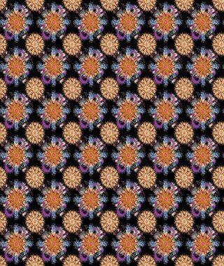 Çiçeksel elementlerle süslenmiş zarif raster dokusu. Siyah renkler ve parlak çiçekler üzerine soyut çizim deseni. Küçük çiçekte şirin bir çiçek deseni var..