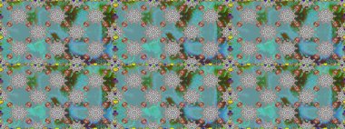 Çiçekli kusursuz retro desen. Mavi ve gri renkte çiçekler. Düz Çiçek Elementleri Tasarımı. Renkli Yaz Temalı Kusursuz Arkaplan.