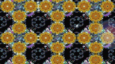 Çiçekli çizim şekli. Renkli Bahar Teması eskiz kalıbı. Siyah renkli çiçekler. Düz Çiçek Elementleri Tasarımı.