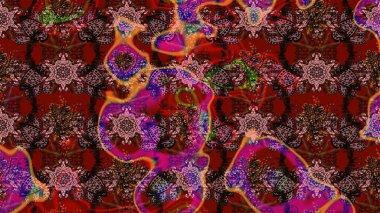 Raster. Kahverengi ve kırmızı renkte güzel çiçekli eskiz deseni, suluboya çiçek deseni, duvar kağıdı, kart veya kumaş için fayanslı.