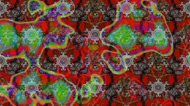 Varicolo Raster çizimi. Bir sürü soyut çiçekli tropik eskiz deseni. Küçük çiçekte sevimli çiçek deseni var..