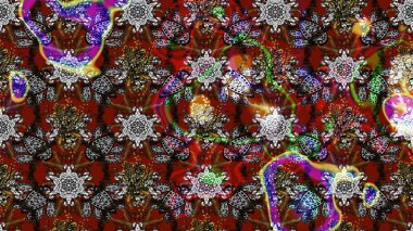 Raster illüstrasyonu. Asyalı tekstil renkleri. Çiçek desenini çiz.