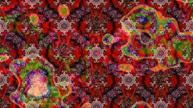 Raster illüstrasyonu. Asya tekstil tarzında. Düz Çiçek Elementleri Tasarımı. Renkli çiçekler. Renkli Bahar Teması eskiz kalıbı. Çiçek desenini çiz.