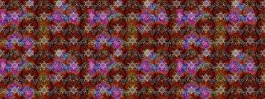 Kahverengi, kırmızı ve siyah küçük çiçekler ve kahverengi, kırmızı ve siyah renkli komik böcekler, raster desen, illüstrasyon.