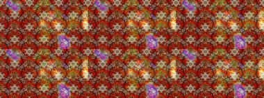 Düz Çiçek Elementleri Tasarımı. Asya tekstil tarzında. Kahverengi, kırmızı ve bej renkli çiçekler. Raster illüstrasyonu. Çiçek desenli çizim. Renkli Bahar Teması çizim şablonu.