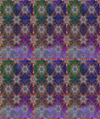 Renkli Yaz Temalı Kusursuz Arkaplan. Raster illüstrasyonunda kusursuz çiçek deseni. Düz Çiçek Elementleri Tasarımı. Gri ve mor renkte çiçekler.