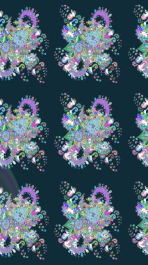 Mavi renkli çiçekler. Raster illüstrasyonunda çiçek deseni çizimi.