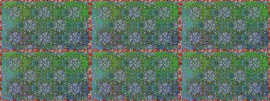 Yeşil ve mavi renkte çiçekler. Raster illüstrasyonunda kusursuz çiçek deseni.