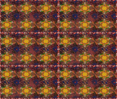 Raster düz çiçekleri pürüzsüz desen. Kahverengi ve turuncu renkli çiçekler. Tasarım hediye paketi, tebrik kartları, posterler ve afiş tasarımı.