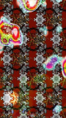 Raster deseni. Gri, kahverengi ve kırmızı renkte yaz çiçekleri. Küçük çiçekteki sevimli çiçek deseni. Raster illüstrasyonu.