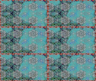 Kusursuz dekoratif arka plan, çiçek mandala. Çiçek. Mavi ve gri renklerde. Raster illüstrasyonu.