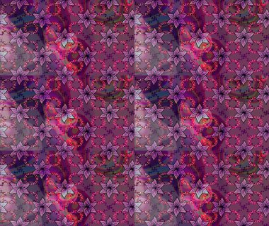 Suluboya çiçekli çiçek deseni. Raster illüstrasyonu. Mor renkli Asya tekstili.