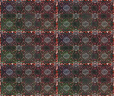 Raster illüstrasyonu. Çiçekli, pürüzsüz bir desen. Raster çiçekleri klasik tarzda çizilmiş. Gri ve kahverengi renkte bahar çiçekleri.