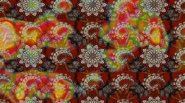 Çiçekler. Soyut etnik raster çizim kalıbı. Vadinin renkleri.