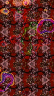 Kahverengi, kırmızı ve siyah renklerde. Raster illüstrasyonu. Raster deseni. Soyut çiçek çizim kalıbı arka planı. Küçük çiçekte sevimli çiçek deseni var..