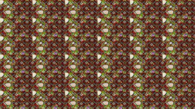 Kahverengi renkte çok kahverengi, zarif küçük çiçekler ve komik böcekler, raster desen, illüstrasyon.