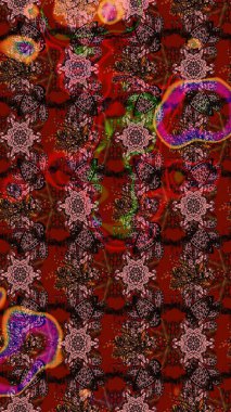 Kahverengi, kırmızı ve siyah renklerde. Raster illüstrasyonu. Raster deseni. Soyut çiçek çizim kalıbı arka planı. Küçük çiçekte sevimli çiçek deseni var..