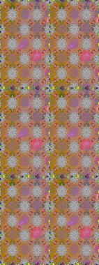 Raster illüstrasyonu. Kahverengi ve gri renkli Asya tekstili. Çiçeklerle suluboya desenleri.